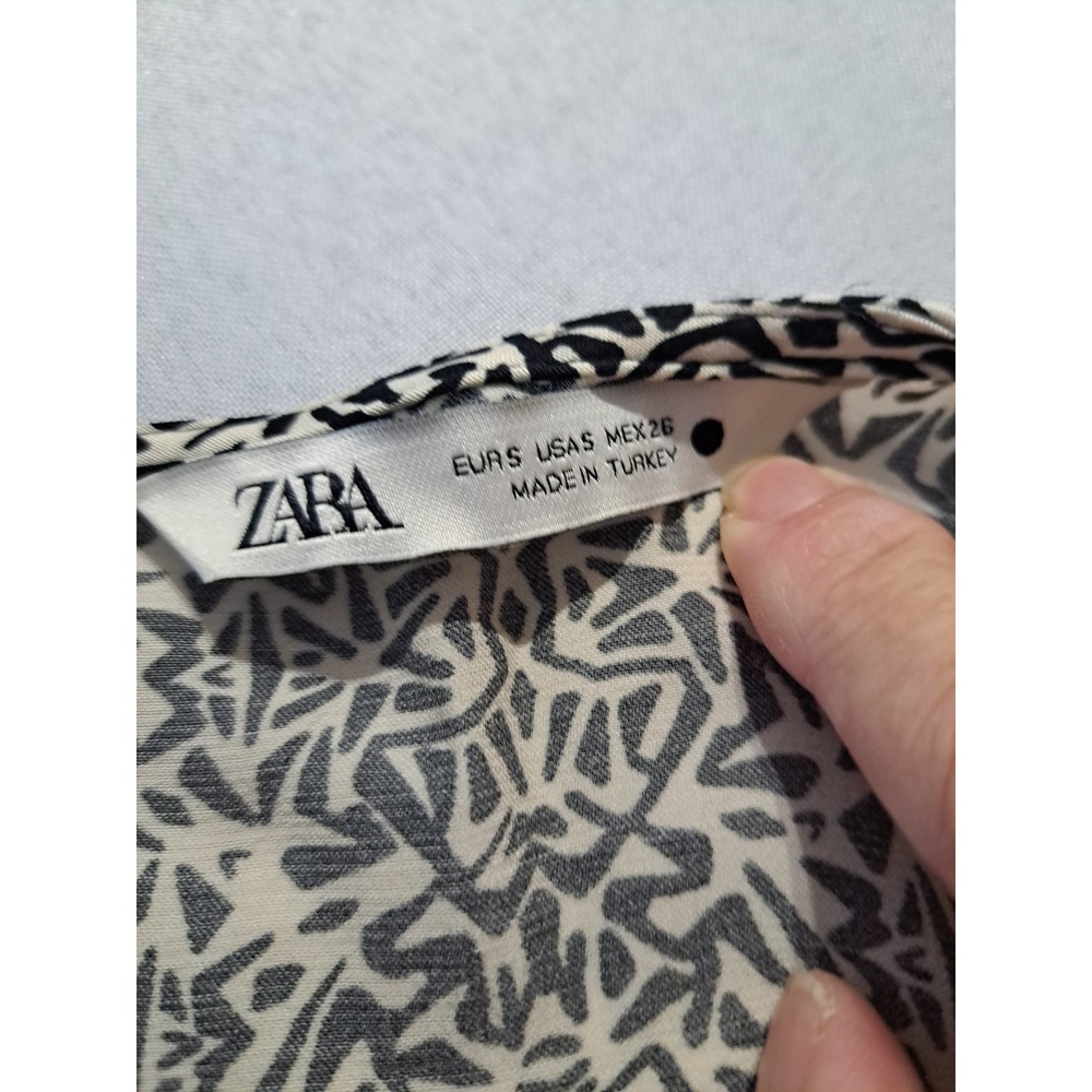 Zara Long Sleeve Midi Dress Black White Geometric Abstract Print V-Neck Size S - Picture 3 of 8